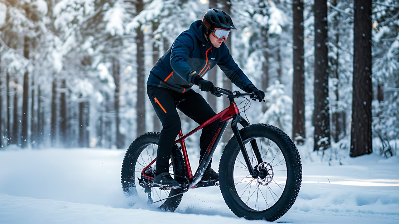 Homme dans la neige avec son Vélo électrique de montagne Sphérik